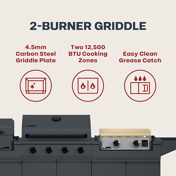 Tytus Anaheim 4-Burner Gas Grill with Two Prep Carts, Pellet Smoker, and Gas Griddle - Modular Outdoor Kitchen, Quick Assembly, Grill for Outdoor Cooking, Kitchen Island for BBQ