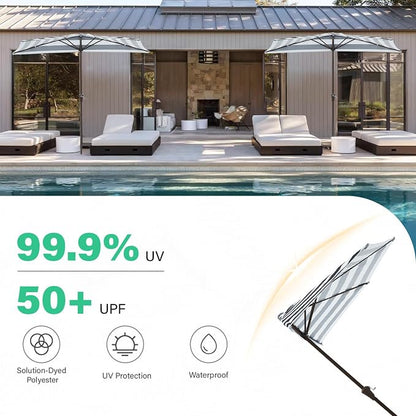 JEAREY 9ft Half Umbrella Outdoor Patio Umbrella Market Umbrellas with Crank, 1/2 Round Wall Umbrella 5 Sturdy Ribs UV Protection for Pool Garden Balcony Deck, Black & White Strip