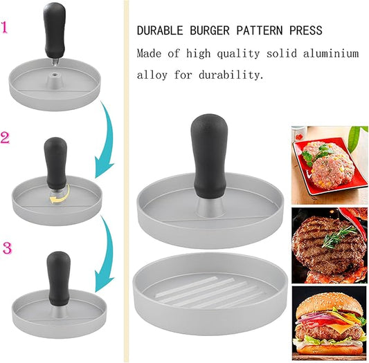 Aluminum Burger Press Patty Maker with 200 Non-Stick Papers - Commercial & Home Use, Hamburger Meat Press Tool, Dishwasher Safe (Silvery)