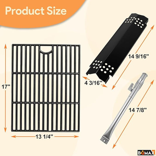 BQMAX Grill Parts for Nexgrill 4 Burner Gas Grill 720-0830H 720-0830 720-0830T, Cooking Grate, Heat Plates Shield and Burner for Nexgrill 4 Burner Replacement Parts for 720-0830h Nexgrills Part