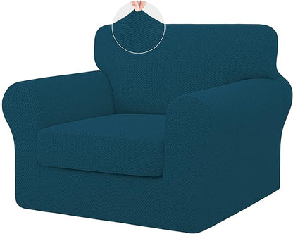 ISSUNTEX 2 Pieces High Stretch Thicken Chair Couch Covers, Soft Sofa Slipcover for 1 Separate Cushion Couch, Jacquard Fabric Elastic Sofa Cover Furniture Protector for Dogs (Chair, Peacock Blue)