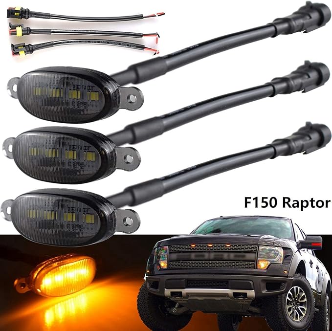 3X Front Grill Lights for Grilles 10-14 & 17-21 Smoked Lens Yellow LED Parking/Running