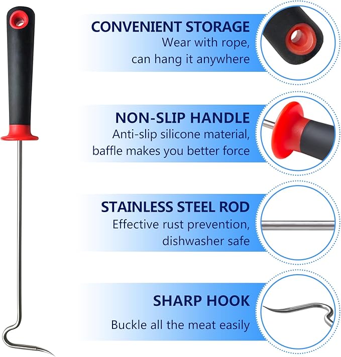 5Pcs Food Flipper Turner Hooks, Stainless Steel BBQ Turner Hooks Non-slip Handles BBQ Grill and Smoker Accessories for Grilling Ribs Steaks Chicken Sausages