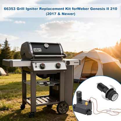 SafBbcue 66353 Grill Igniter Kit, 2-Outlet BBQ Push Button Ignition Replacement for Weber Genesis II 210 E-210 S-210 Gas Grills (2017 & Newer)