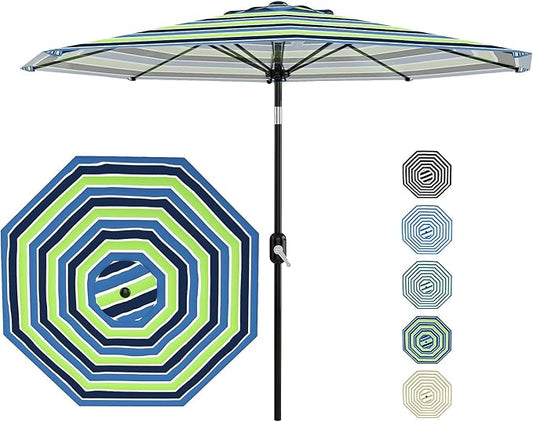 Garvee 10 ft Outdoor Patio Umbrella 8 Sturdy Ribs Outdoor Table Umbrella with Crank Lift & Push Button Tilt - UV Protection Waterproof Market Umbrellas for Pool, Deck, Yard, Garden, Tricolor Stripes