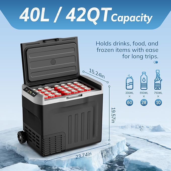 Antarctic Star 12 Volt Refrigerator,43QT(40L) Electric Cooler, Portable Refrigerator Freezer -4℉~68℉,12V 24V DC 100 240V AC Car Fridge with Wheels&2 Baskets for Camping,Travel,RV,BLACK | 40L Portable Freezer,12 Volt Refrigerator -4℉~68℉ Cooler with 2 B...