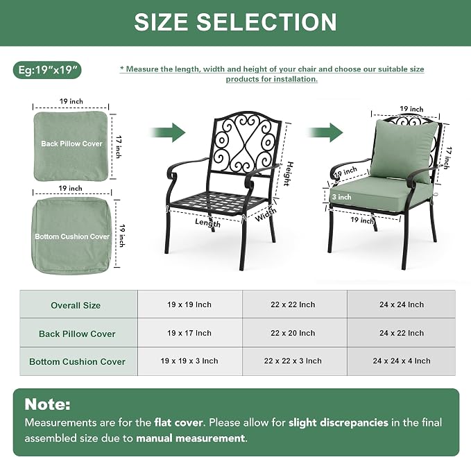 Summsun Outdoor Cushions for Patio Furniture, Faux Linen Water Resistant Backrest and Deep Seat Cushion Set with Removable Cover, Straps, Non-Slip Bottom, 24 x 24 Inch, Sage Green, Set of s