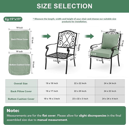 Summsun Outdoor Cushions for Patio Furniture, Faux Linen Water Resistant Backrest and Deep Seat Cushion Set with Removable Cover, Ties, Non-Slip Bottom, 22 x 22 Inch, Sage Green, Set of 2