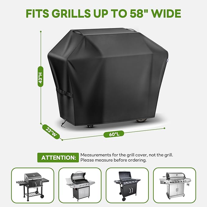 Grill Cover 60 Inch for Outdoor Gas BBQ Grill,Waterproof Fade Resistant Anti-UV Barbecue Grill Cover & Weather Protection BBQ Cover for Griddle Outdoor,Compatible with Weber Nexgrill Char-broil
