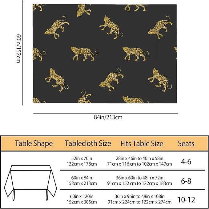 TKS MITLAN Wild Leopard Tablecloth Decor African Animal Lively Jump Cartoon Fun Wildlife Repeat Table Cloth Dining Room Kitchen Table Cover 60" X 84" Oblong/Rectangle