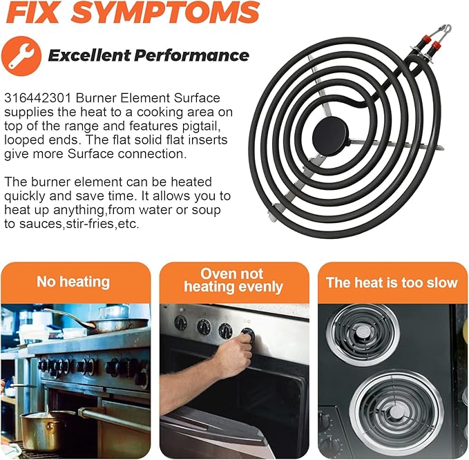 316442301 MP26YA Electric Burner Replacement (8''Coil Range Cooktop Stove,5 Turns) by Beaquicy - Surface Burner Heating Element 2600W fits for Whirlpool, Frigidaire, Kenmore 3192224 AP4356467 FEP310BW
