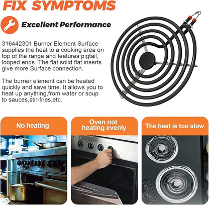 316442301 MP26YA Electric Burner Replacement (8''Coil Range Cooktop Stove,5 Turns) by Beaquicy - Surface Burner Heating Element 2600W fits for Whirlpool, Frigidaire, Kenmore 3192224 AP4356467 FEP310BW