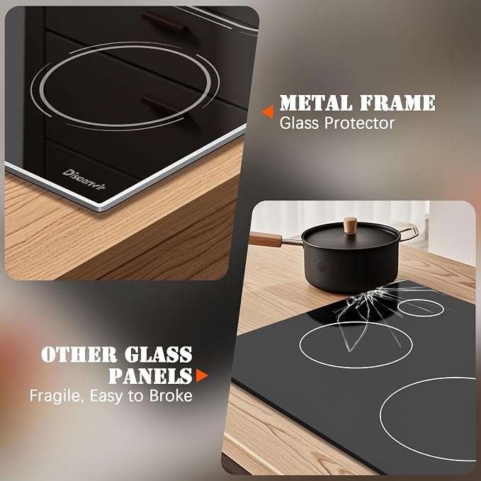 Electric Cooktop 30 Inch 4 Burner, 6600W No Plug | 30 Inches Ceramic Stovetop Built-in with Dual & Expanded Ring, 99-Min Timer, Safety Lock, 220V - 240V Hard Wired
