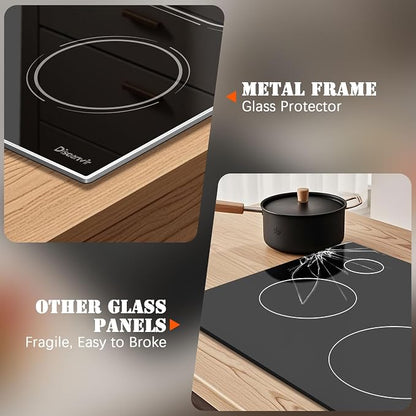 Electric Cooktop 30 Inch 4 Burner, 6600W No Plug | 30 Inches Ceramic Stovetop Built-in with Dual & Expanded Ring, 99-Min Timer, Safety Lock, 220V - 240V Hard Wired