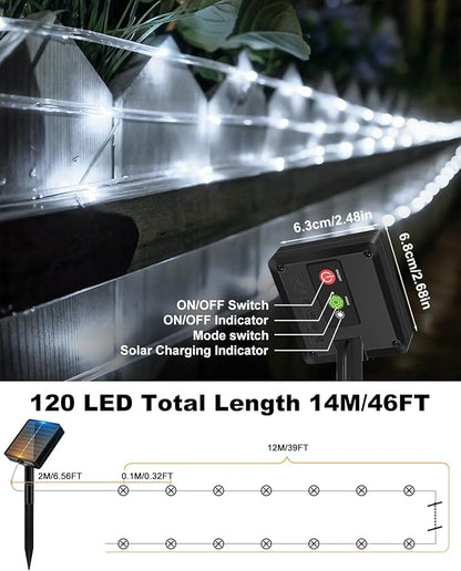 btfarm 2 Pack Solar Rope Lights Outdoor, 120LED 46FT Solar String Lights Outside Waterproof, 8 Lighting Modes Tree Trampoline Light Solar Powered for Garden Christmas Yard Party Decoration, Cool White