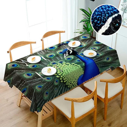 Swono Peacock Table Cloth Rectangle Tables Beautiful Bird Peacock Feathers Kitchen Table Cover Oblong 52"X70" Tablecloth for Dining Table Buffet Parties Patio and Camping, Green