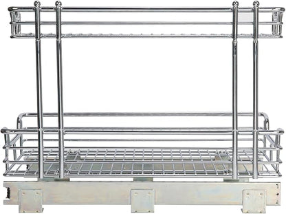 Household Essentials Glidez 2‑Tier Large Multipurpose Chrome‑Plated Steel Pull‑Out/Slide‑Out Under Sink Organizer, Chrome Finish