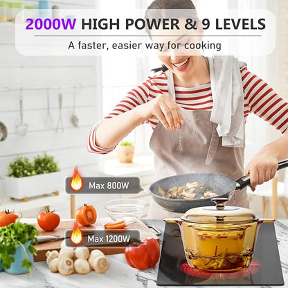 12 Inch 2 Burner Electric Cooktop, 2000W Double Ceramic Glass Stove Top with Touch Control or Slider Control & Infrared Heating, 9 Power Levels, Timer, Child Lock