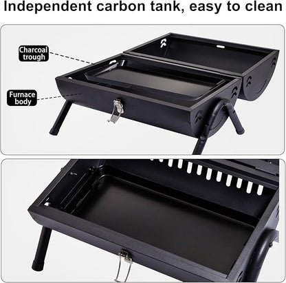 Supernal Portable Charcoal Grill,Tabletop Charcoal Grill,BBQ Grill for Outdoor Cooking Camping,Picnics,Backyard,Balcony-Black,2 Carbon Tank,2 Baking Net,1 Baking Pan
