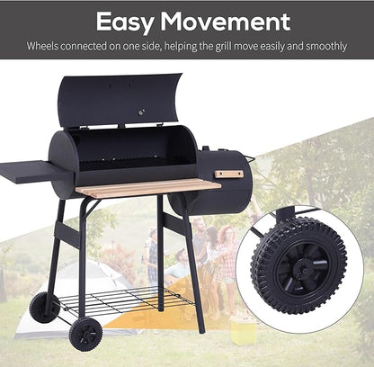 GOWE 48" Steel Portable Backyard Charcoal BBQ Grill and Offset Smoker Combo with Wheels