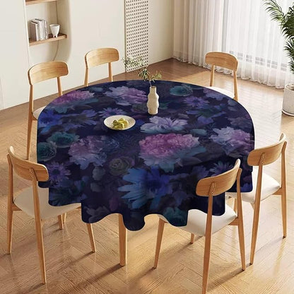 Vintage Flower Round Tablecloth, Gothic Garden Dark Florals Rustic Roses Boho Botanical Plant Water Resistant Wipeable Table Cover for Picnic Party Holiday Kitchen Dinner Table 70"