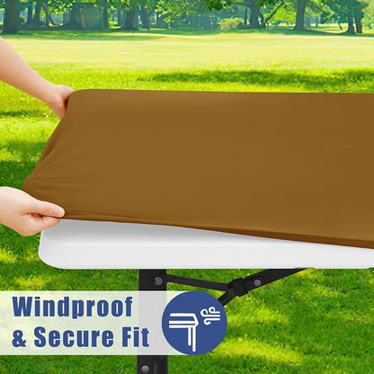 Moosfor Spandex 6 Foot Rectangle Table Cloth, Elastic Fitted Tablecloths for Picnic, Stretch Washable Patio Table Cover for Outdoor, Camping, Banquet and Parties (Dark Brown, 30"x72")