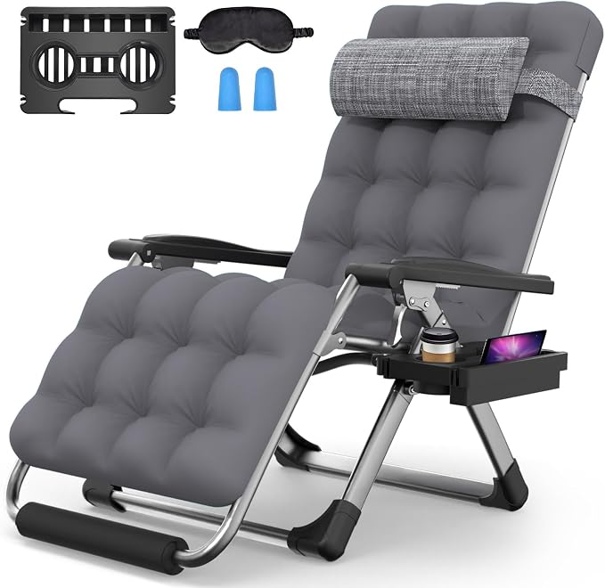 Suteck Oversized Zero Gravity Chair, 29" XL Reclining Lounge Chairs | W/Removable Cushion&Headrest, Upgraded Lock, Big Cup Holder and Footrest, Reclining Camping Chair Recliner for Indoor Outdoor