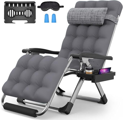 Suteck Oversized Zero Gravity Chair, 29" XL Reclining Lounge Chairs | W/Removable Cushion&Headrest, Upgraded Lock, Big Cup Holder and Footrest, Reclining Camping Chair Recliner for Indoor Outdoor