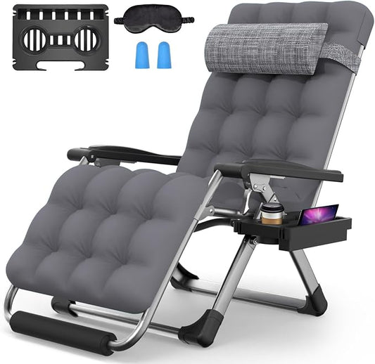 Suteck Oversized Zero Gravity Chair, 29" XL Reclining Lounge Chairs | W/Removable Cushion&Headrest, Upgraded Lock, Big Cup Holder and Footrest, Reclining Camping Chair Recliner for Indoor Outdoor