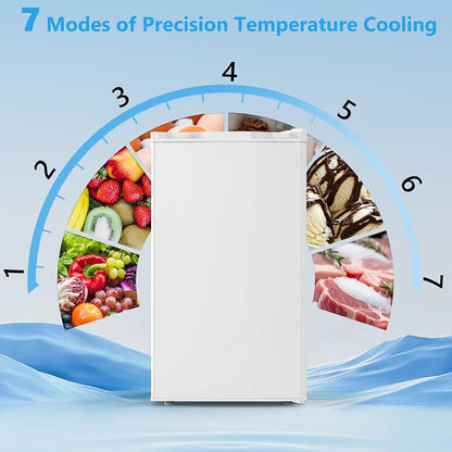 COWSAR 3.2 Cu.Ft Dorm Fridge with Freezer, Single Reversible Door Compact Refrigerator, Adjustable Thermostat, 2 Removable Shelves, Commercial Drink Fridge for Bedroom, Office, Kitchen, Dorm, White
