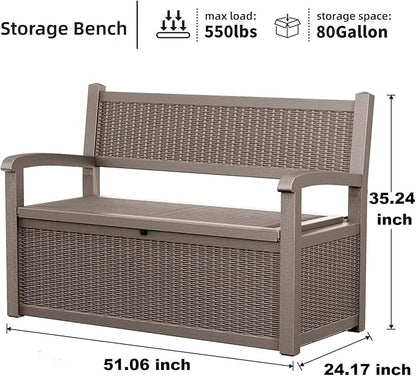 PatioZen 80 Gallon Outdoor Storage Bench Deck Box Waterproof Lockable,Outdoor Storage Furniture for Patio,Garden and Cushions(Gray)