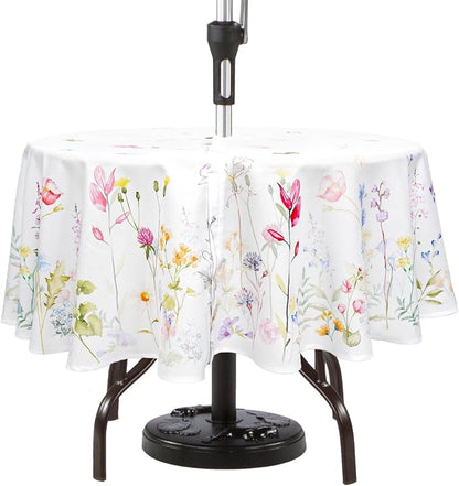 Round Outdoor Tablecloth with Umbrella Hole Umbrella Tablecloth Patio Tablecloths with Zipper for Courtyards, Terraces, and Beaches 60 in