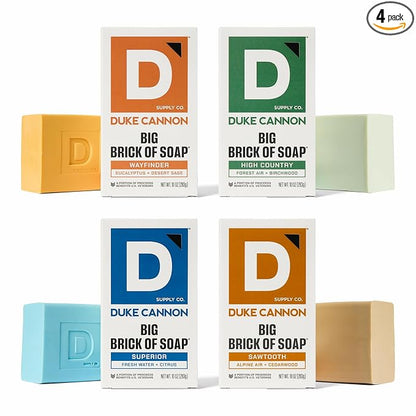 Duke Cannon Supply Co. Large Brick Bar Soap Bundle - Men's Soap with Masculine Scents - USA-Made - All Skin Types - Wayfinder, High Country, Superior, & Sawtooth - 10 oz (4 Pack)