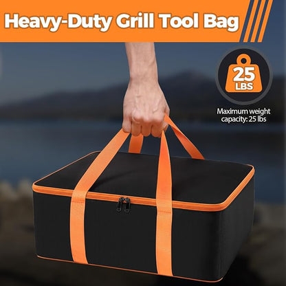 Grill Utensil Storage Bag for Outdoor Grilling, 19 x 13 x 7in, Black | 1680D Oxford fabric, large capacity grill tool storage bag, accessories storage compatible with Blackstone griddle