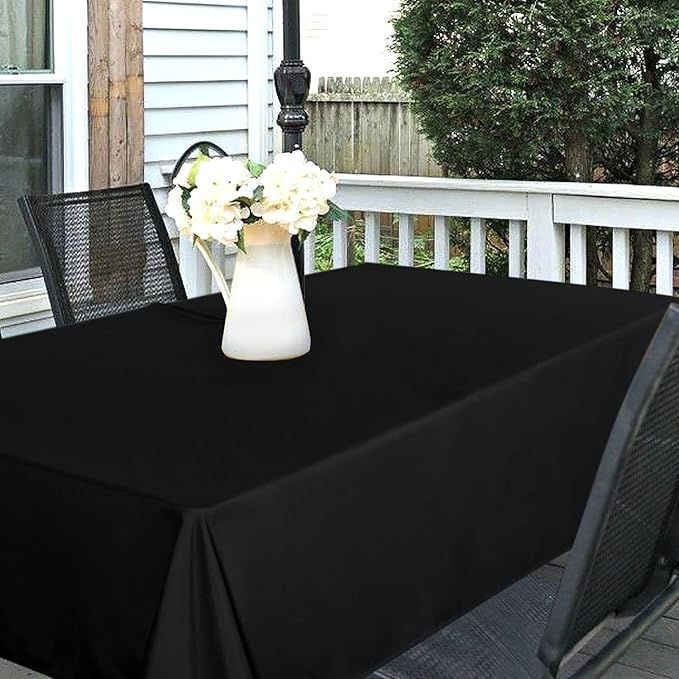 SARAFLORA Outdoor and Indoor Tablecloth -60x120 inch, Black Wrinkle Free Washable Waterproof Table Cloth with Umbrella Hole and Zipper Rectangle Table Cover for Spring/Summer/Patio/Picnic/BBQS/Party