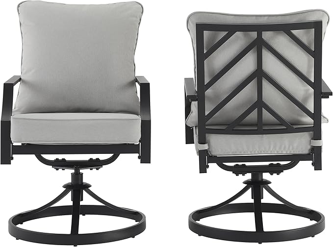 Crosley Furniture Otto 2-Piece Swivel Outdoor Chair Set, Dining Patio Chairs for Deck, Backyard, Matte Black with Gray Cushions