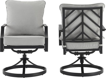 Crosley Furniture Otto 2-Piece Swivel Outdoor Chair Set, Dining Patio Chairs for Deck, Backyard, Matte Black with Gray Cushions