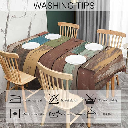 Tablecloth Grunge Wood, Retro Wooden Plank Brown Rectangular Table Cover Kitchen Table Cloth for Dining Hotel Canteen Coffee BBQ Parties Tabletop Decoration, 52x70 Inch