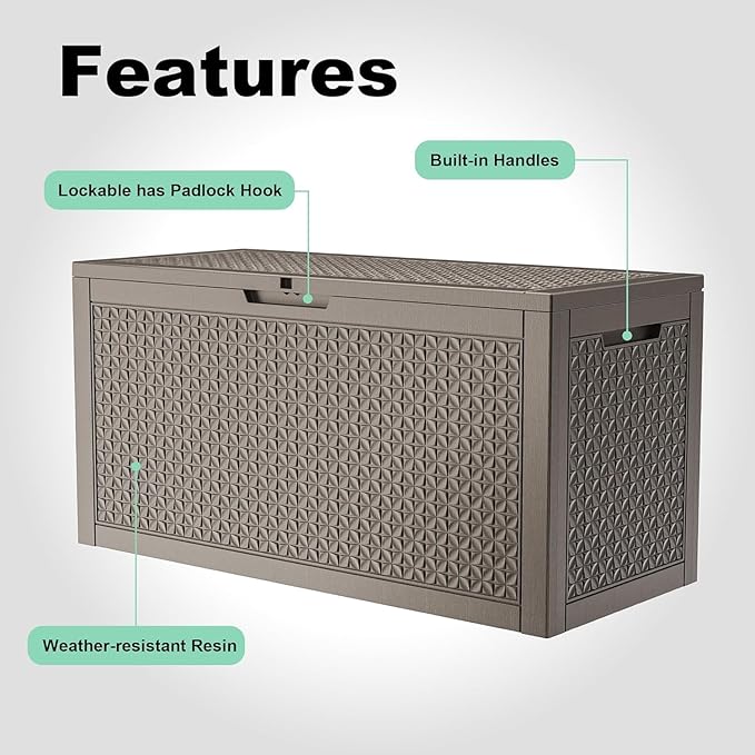 PatioZen 121 Gallon Resin Deck Box, Lockable Outdoor Storage Box for Patio Cushions Storage Furniture,Garden Tools, Pool Supplies, Weatherproof and UV Resistant (Grey)