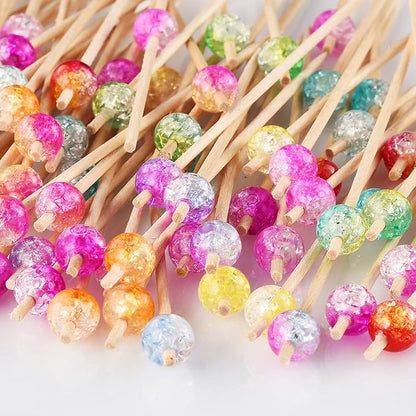 ALINK 100-Pack Cocktail Picks, Colorful Pearl Fancy Toothpicks for Appetizers, Wooden Food Picks Skewers for Food, Drinks, Fruits Party, Charcuterie Accessories - 4.72 inch