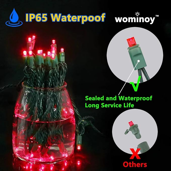 25ft 50 Counts Red LED Christmas Lights - Commercial Grade Outdoor Waterproof, 5mm Wide Angle Green Wire, Xmas Tree Lights, IP:65, UL