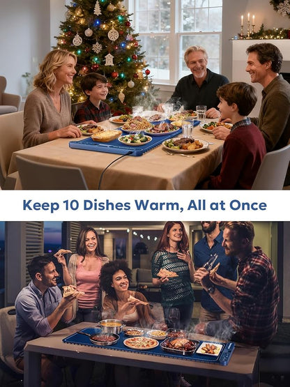 FZF Warming Mat for Food Extra Large, 40"x15" Food Warmers for Parties Buffet, with 7 Temp Level and 9 Timer Setting, Rollable Silicone Electric Warming Tray for Home, Gatherings (Blue)