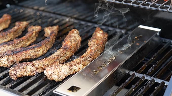 Monument Grills A007 Heavy Duty Stainless Steel Barbecue Smoker Box Grill Accessories, Reusable Smoker Box with Lid for Gas Grill, 14.76" x 2.36" x 1.41"
