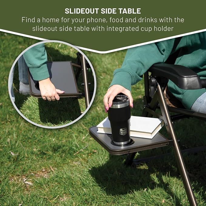 Timber Ridge Aluminum Zero Gravity Chair Set of 2, 350 lb Capacity Each | Padded Foldable Lounger with Side Table and Sliding Headrest; Reclines from 0° to 170° for Camping, Lawn, Patio or Indoor Use