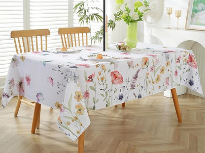 Spring Summer Tablecloth with Umbrella Hole Rectangle 60x84 Inch Waterproof Non Slip Flower Watercolor Zippered Table Cloth, Washable Polyester Table Cover for Patio, Picnic, Camping, Outdoor