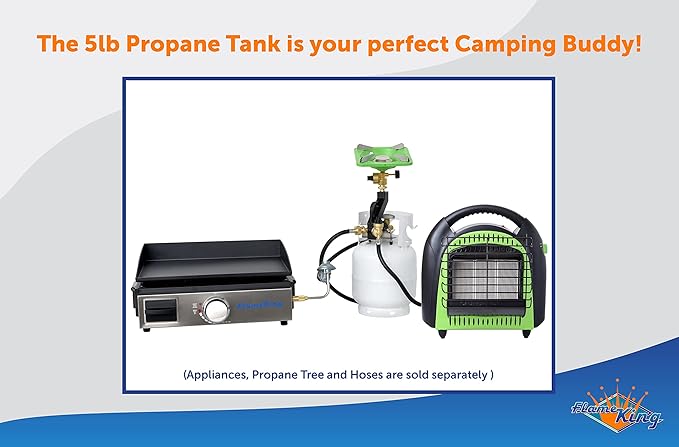 FLAME KING YSN5LB 5 Pound Propane Tank Cylinder, Great For Portable Grills, Fire Pits, Heaters And Overlanding, White