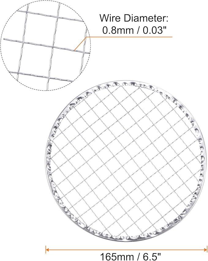 HARFINGTON 5pcs Round BBQ Grill Net 6.5" Dia Galvanized Iron Barbecue Mesh Mat for Baking Smoking Charcoal Grilling Roasting