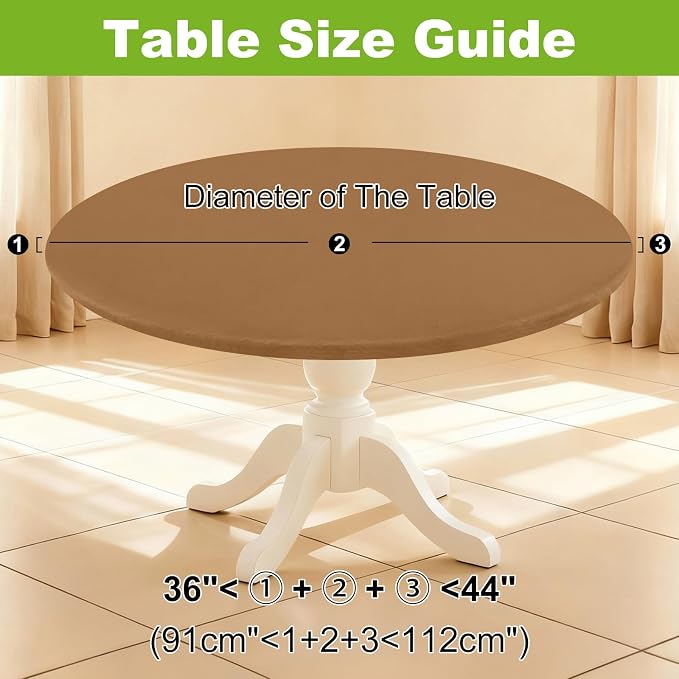 Smiry Round Spandex Tablecloth, Elastic Fitted Washable Tablecloths for 36"-44" Tables, Waterpoof Stretch Picnic Table Cover for Dining, Indoor and Outdoor, Brown