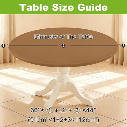 Smiry Round Spandex Tablecloth, Elastic Fitted Washable Tablecloths for 36"-44" Tables, Waterpoof Stretch Picnic Table Cover for Dining, Indoor and Outdoor, Brown