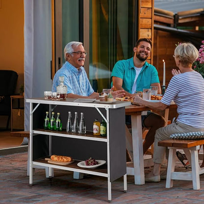 Giantex Portable Bar Table for Events, Folding Mobile Bartending Station with Storage Shelves, Removable Privacy Skirt, Carrying Case, for Parties, Catering, Trade Shows (Coffee, 43.5''L x 34.5''H)